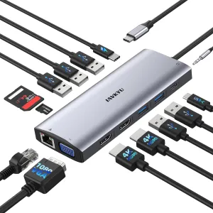 14-in-1 USB C Docking Station Dual HDMI 4K@60Hz, 100W PD/VGA/USB3.0&2.0/RJ45/SD Reader, Aluminum Cooling Hub for Home Office & Gaming, Compatible MacBook Pro/M1/M2/Dell/HP