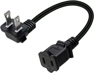 1ft Toptekits 90 Degree Angled Polarized US 2-Prong Male-Female Extension Power Cord, Elbow NEMA 1-15P to 1-15R Cable Polarized,USA Outlet Saver Power Extension Cord Cable (Polarized Angled Black)