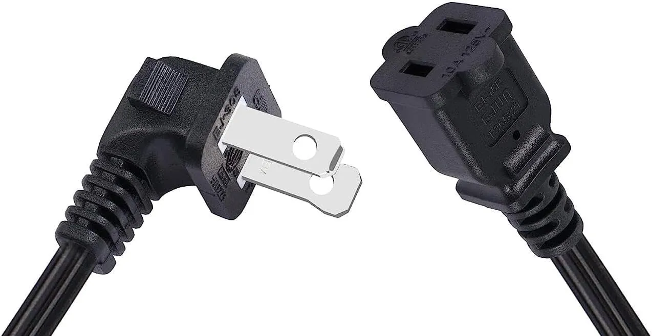 1ft Toptekits 90 Degree Angled Polarized US 2-Prong Male-Female Extension Power Cord, Elbow NEMA 1-15P to 1-15R Cable Polarized,USA Outlet Saver Power Extension Cord Cable (Polarized Angled Black)