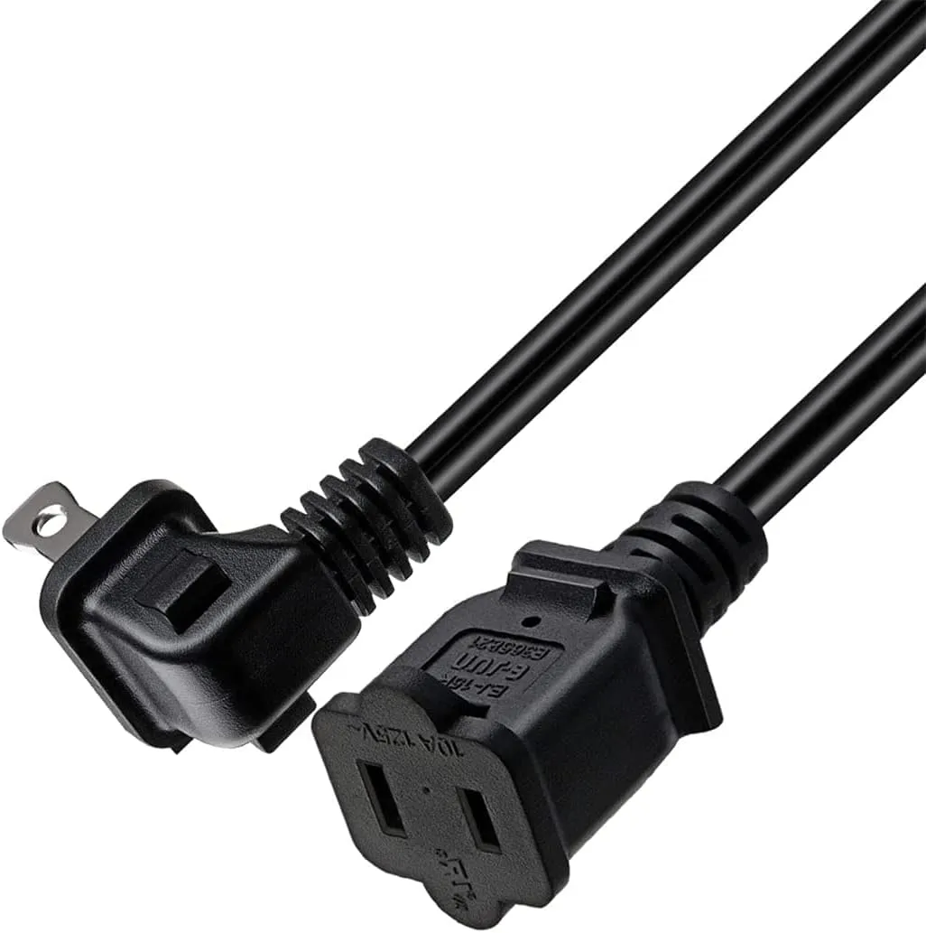 1ft Toptekits 90 Degree Angled Polarized US 2-Prong Male-Female Extension Power Cord, Elbow NEMA 1-15P to 1-15R Cable Polarized,USA Outlet Saver Power Extension Cord Cable (Polarized Angled Black)