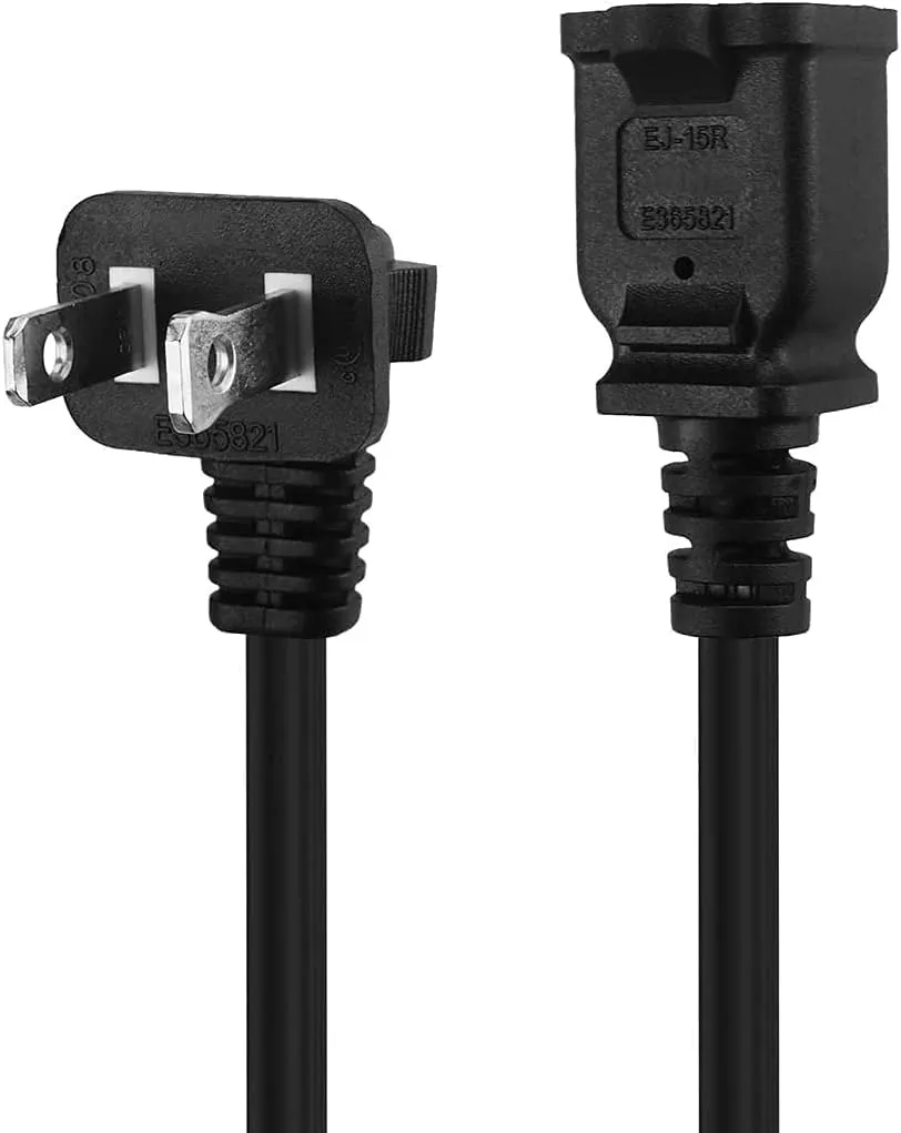 1ft Toptekits 90 Degree Angled Polarized US 2-Prong Male-Female Extension Power Cord, Elbow NEMA 1-15P to 1-15R Cable Polarized,USA Outlet Saver Power Extension Cord Cable (Polarized Angled Black)