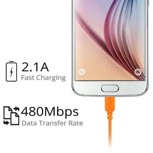 2 Pack: JBL Extra Durable 3ft 2 in 1 Sync & Charge Micro USB Data Cable in Orange