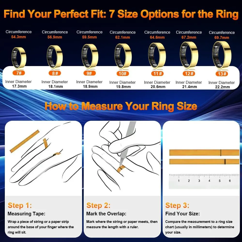 2025 Smart Ring Health Tracker with Blood Pressure Monitor, IP68 Waterproof Health Ring for Blood Oxygen Heart Rate SpO2 Sleep Monitor, Bluetooth Connect Fitness Ring for Multi-Sports Tracking