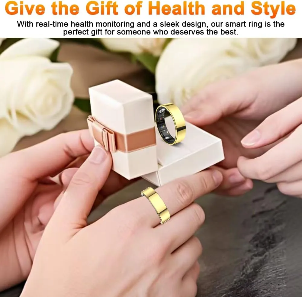 2025 Smart Ring Health Tracker with Blood Pressure Monitor, IP68 Waterproof Health Ring for Blood Oxygen Heart Rate SpO2 Sleep Monitor, Bluetooth Connect Fitness Ring for Multi-Sports Tracking