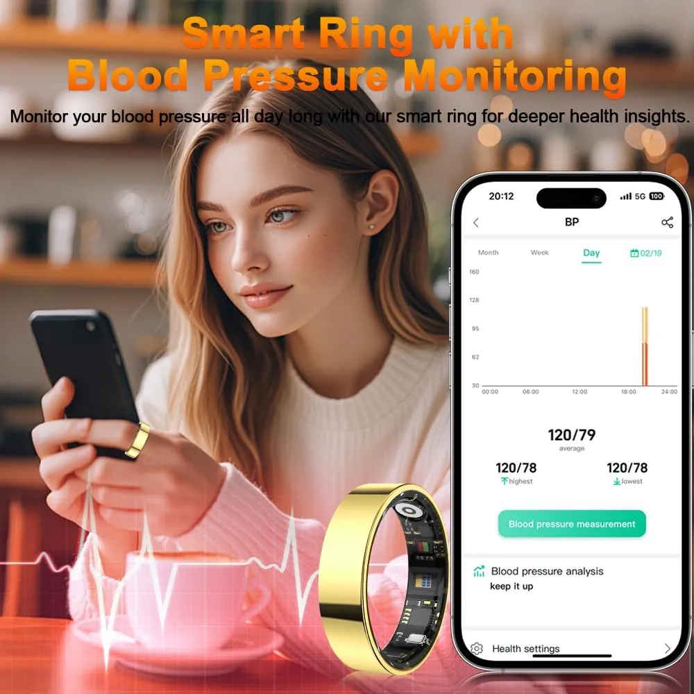 2025 Smart Ring Health Tracker with Blood Pressure Monitor, IP68 Waterproof Health Ring for Blood Oxygen Heart Rate SpO2 Sleep Monitor, Bluetooth Connect Fitness Ring for Multi-Sports Tracking