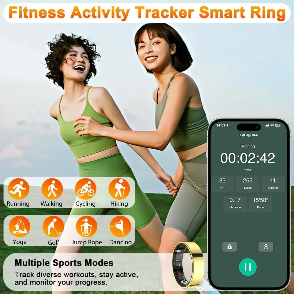 2025 Smart Ring Health Tracker with Blood Pressure Monitor, IP68 Waterproof Health Ring for Blood Oxygen Heart Rate SpO2 Sleep Monitor, Bluetooth Connect Fitness Ring for Multi-Sports Tracking