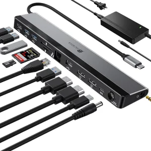 2025 Updated Universal Docking Station 100W PD Charger - Supports 3 Displays, Dual Monitor Laptop Hub for Mac&PC, USB-C VMM Support Multi Port - USB C USB A HDMI 1Gbps Ethernet Micro SD/TF& Audio Port