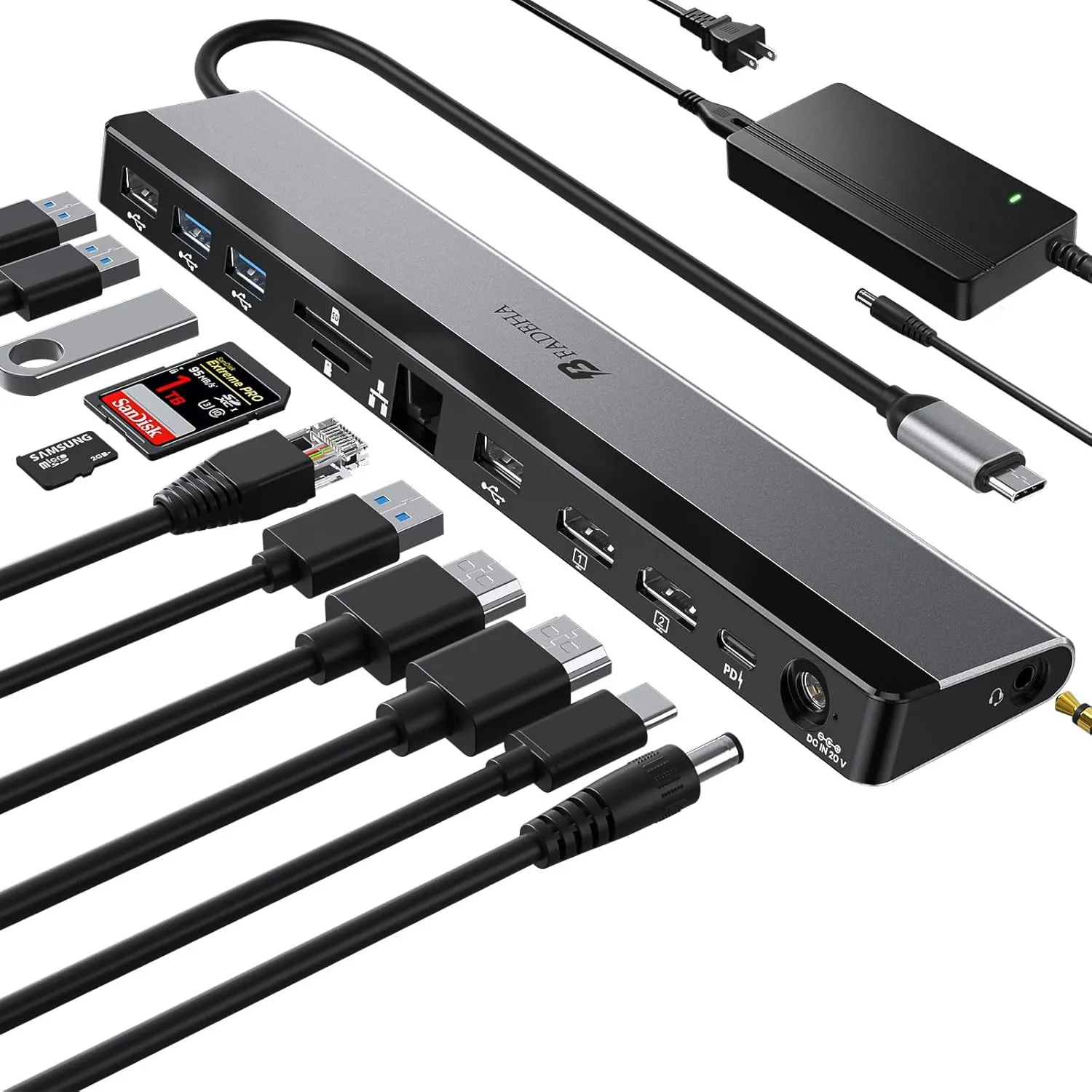 2025 Updated Universal Docking Station 100W PD Charger - Supports 3 Displays, Dual Monitor Laptop Hub for Mac&PC, USB-C VMM Support Multi Port - USB C USB A HDMI 1Gbps Ethernet Micro SD/TF& Audio Port