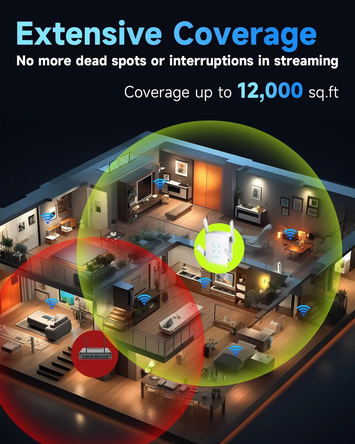 2025 WiFi Extender Signal Booster, New Gen Wi-Fi 6 Repeater, Covers Up to 12,000 sq.ft Range, Dual-Band Internet Booster with Gigabit Ethernet Port, Easy Setup, EasyMesh Compatible (CF-XR182)