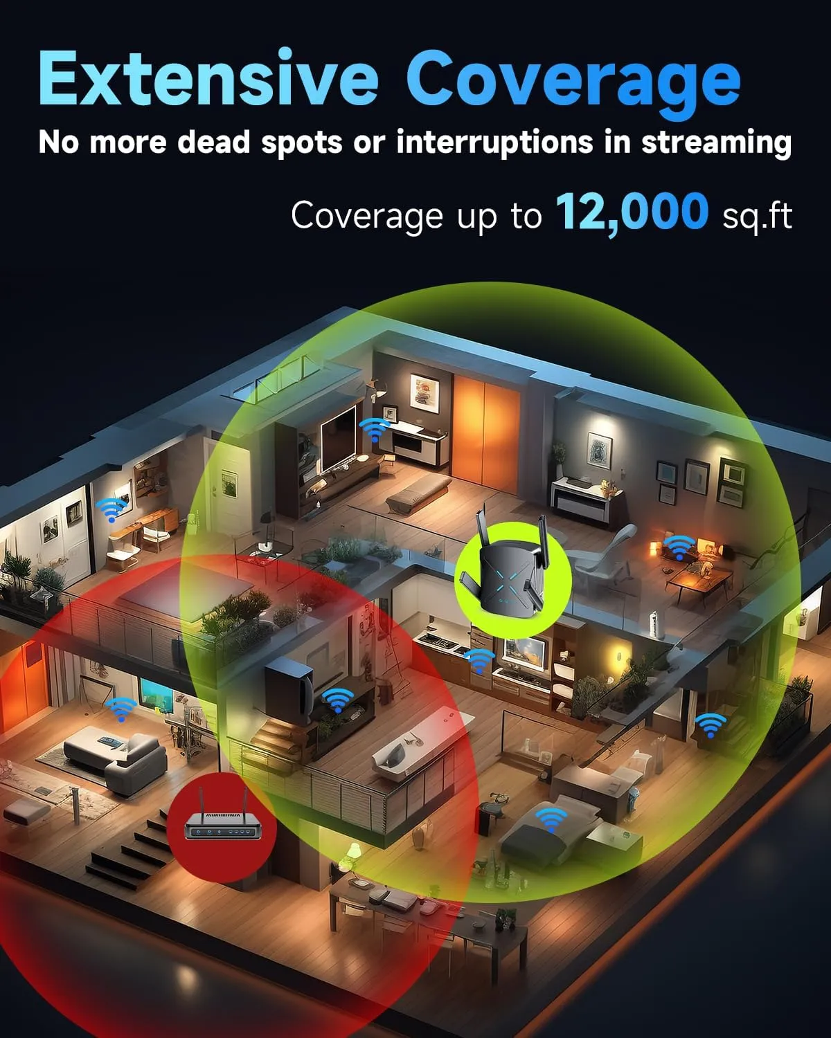 2025 WiFi Extender Signal Booster, New Gen Wi-Fi 6 Repeater, Covers Up to 12,000 sq.ft Range, Dual-Band Internet Booster with Gigabit Ethernet Port, Easy Setup, EasyMesh Compatible (CF-XR182S)