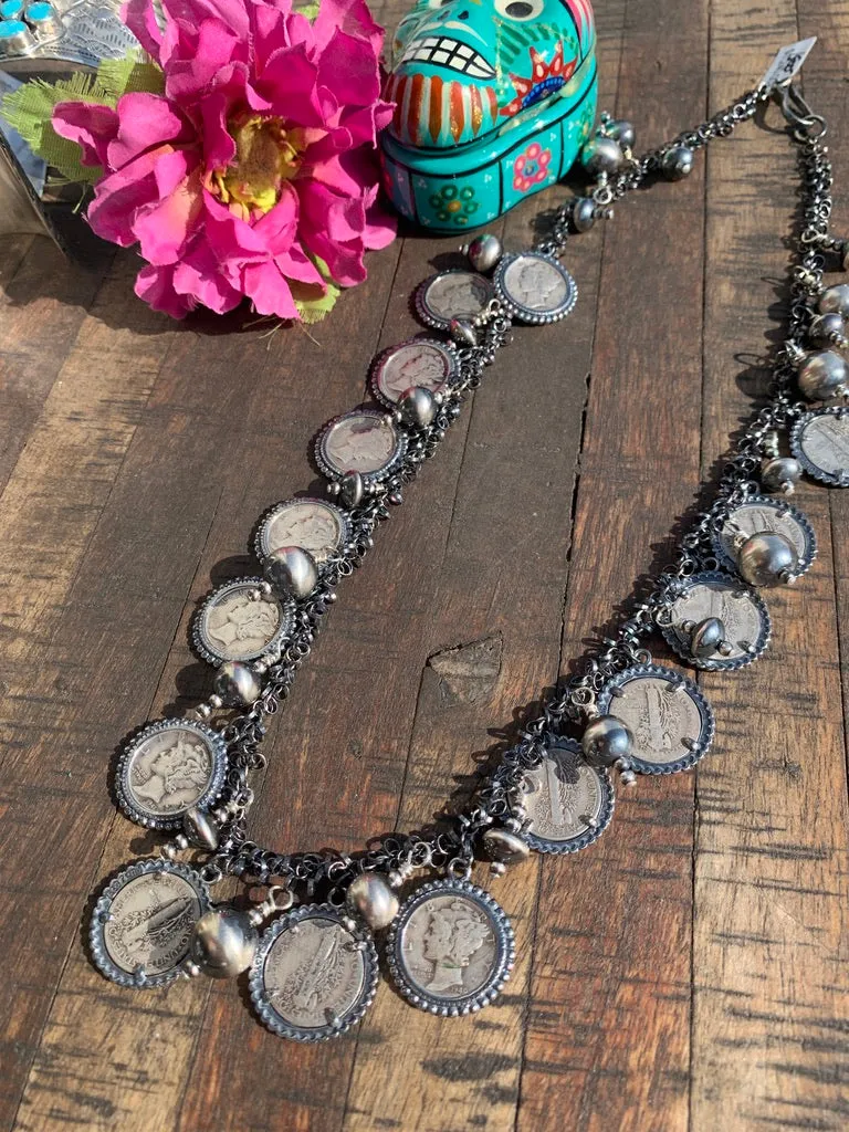 23" Sterling and Pearl Coin Necklace
