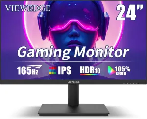 24 Inch Gaming Monitor with 165hz/144hz, IPS 1ms, FHD 1080p and HDR 10 | PC Computer Monitor with 105% sRGB, Bluelight Filter, 2 HDMI & 1 DP Port, Support Freesync and Wall Mounted