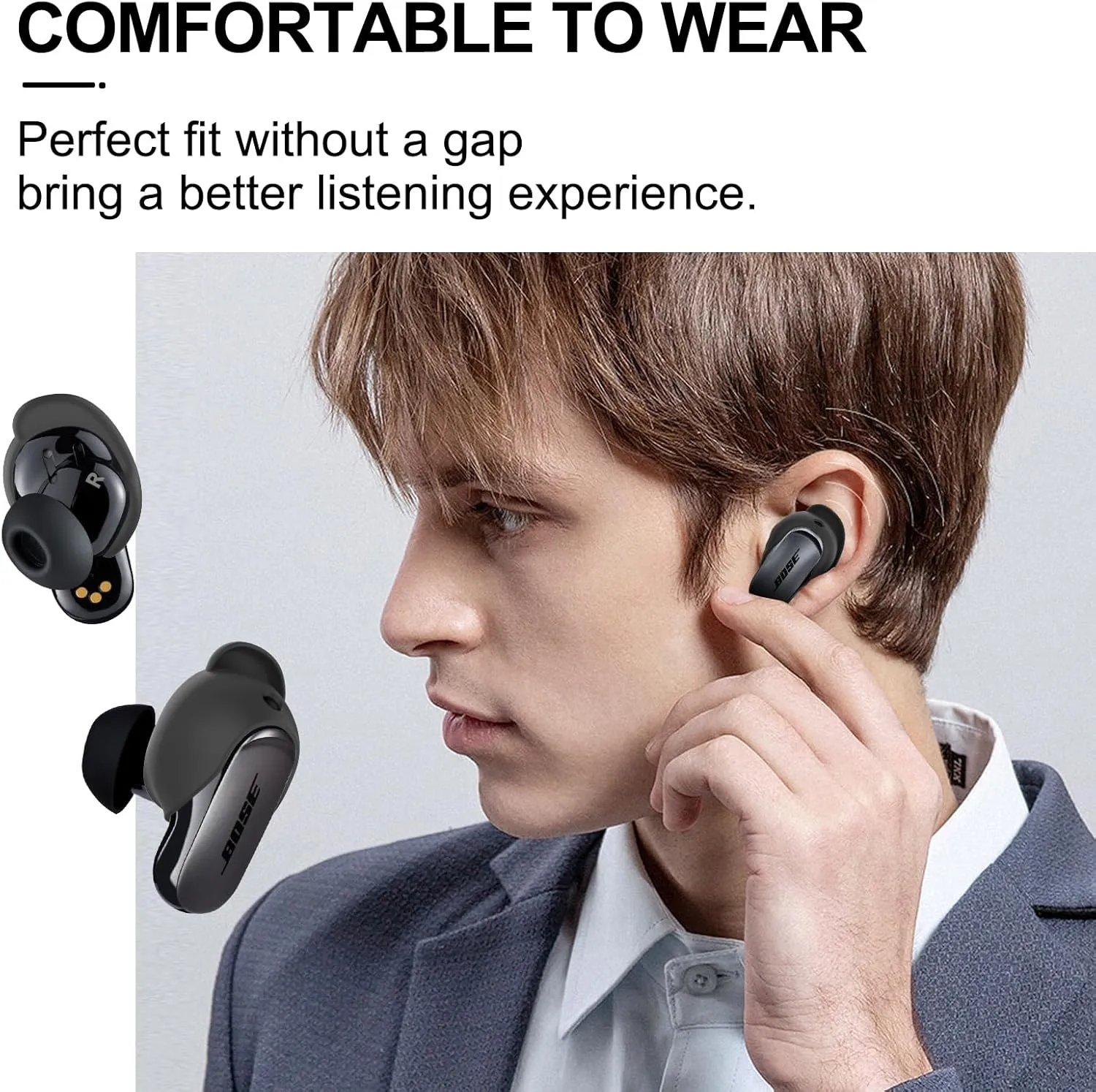 [3 Pairs] Ear Tips Cover for Bose QuietComfort Earbuds II (2022) &Bose QuietComfort Ultra Earbuds (2023), Silicone Sport Ear Hook Cover, Anti-Slip Replacement Eartip Accessories (S,M,L) (Black)