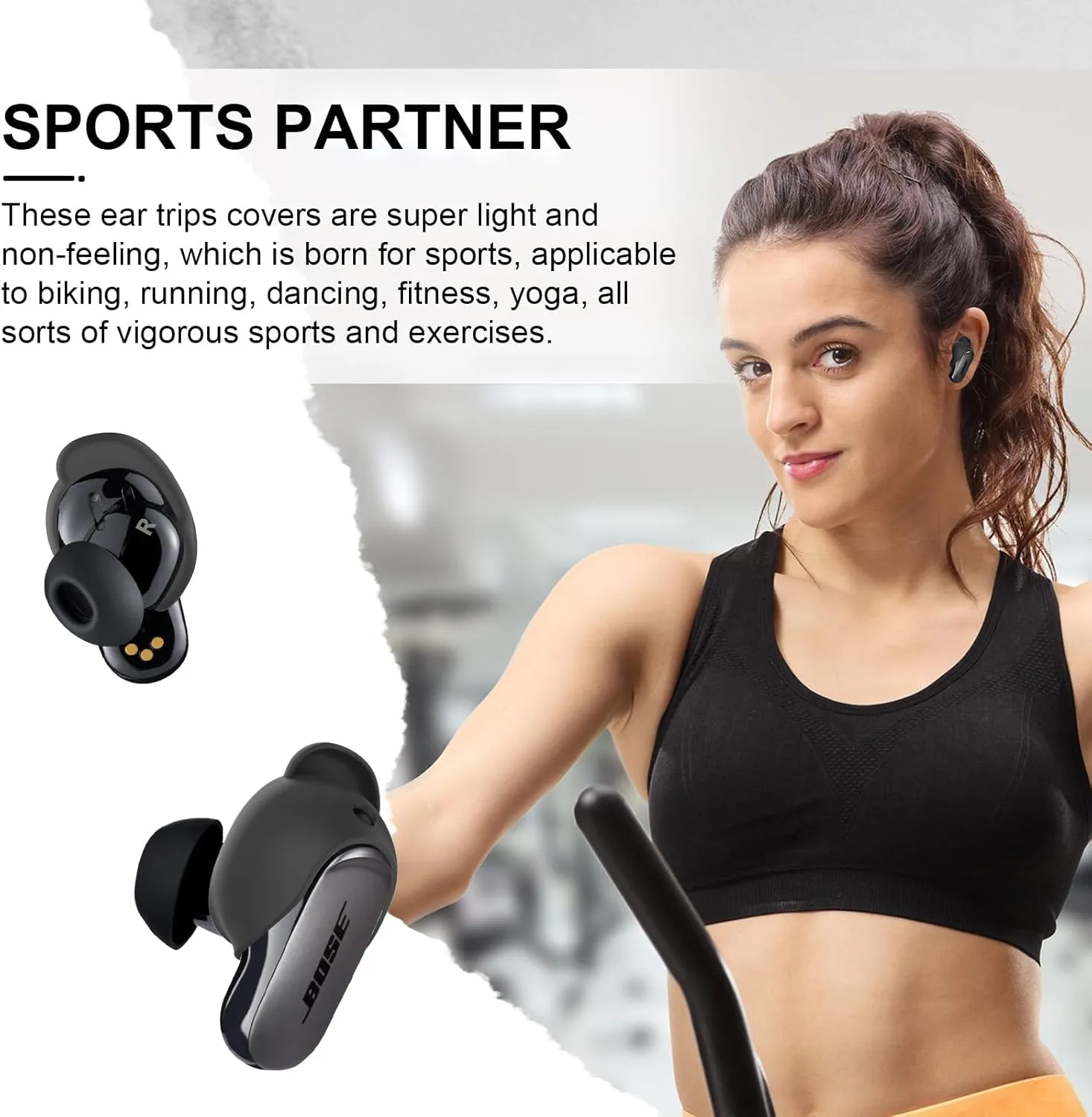[3 Pairs] Ear Tips Cover for Bose QuietComfort Earbuds II (2022) &Bose QuietComfort Ultra Earbuds (2023), Silicone Sport Ear Hook Cover, Anti-Slip Replacement Eartip Accessories (S,M,L) (Black)