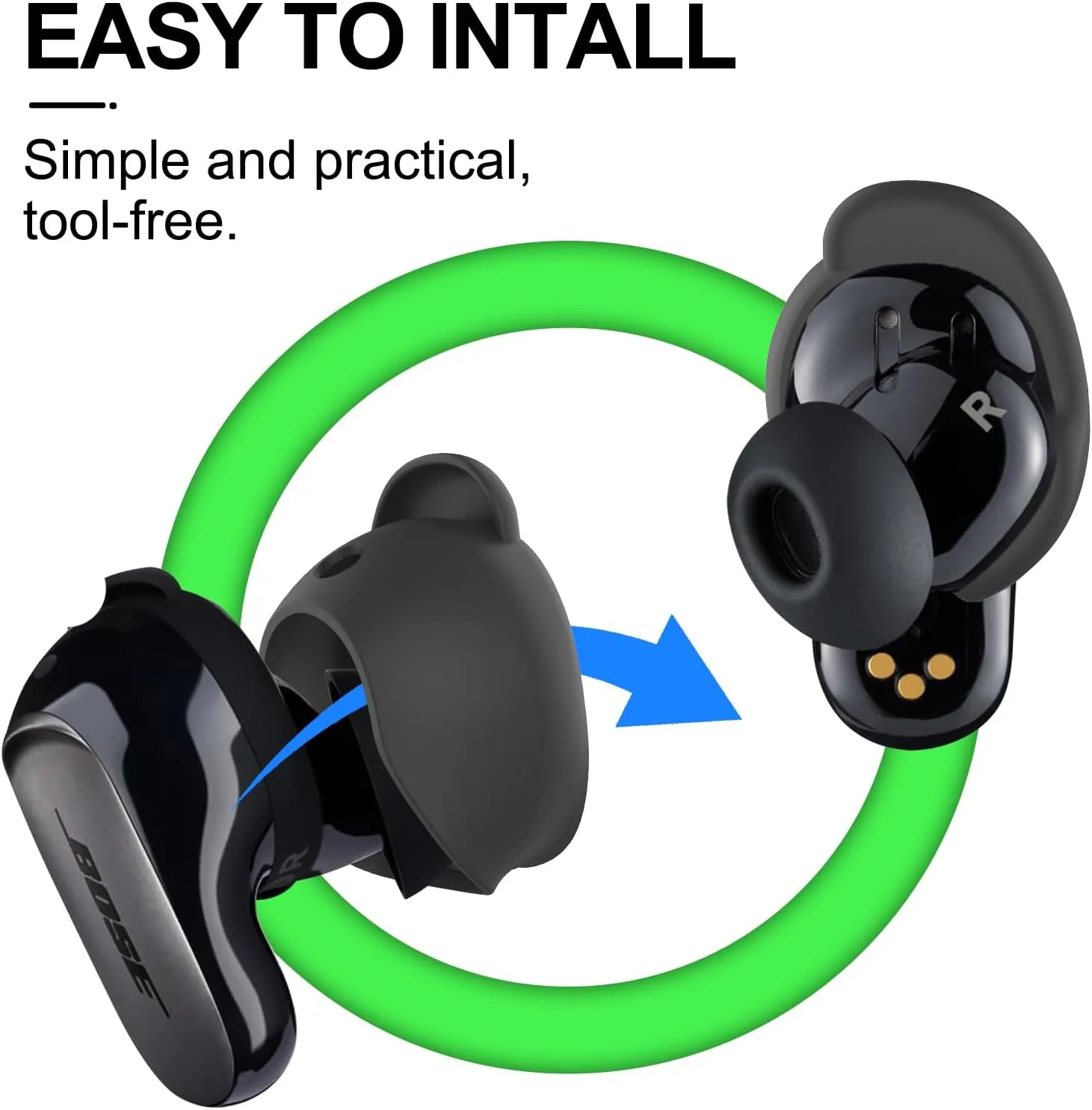 [3 Pairs] Ear Tips Cover for Bose QuietComfort Earbuds II (2022) &Bose QuietComfort Ultra Earbuds (2023), Silicone Sport Ear Hook Cover, Anti-Slip Replacement Eartip Accessories (S,M,L) (Black)