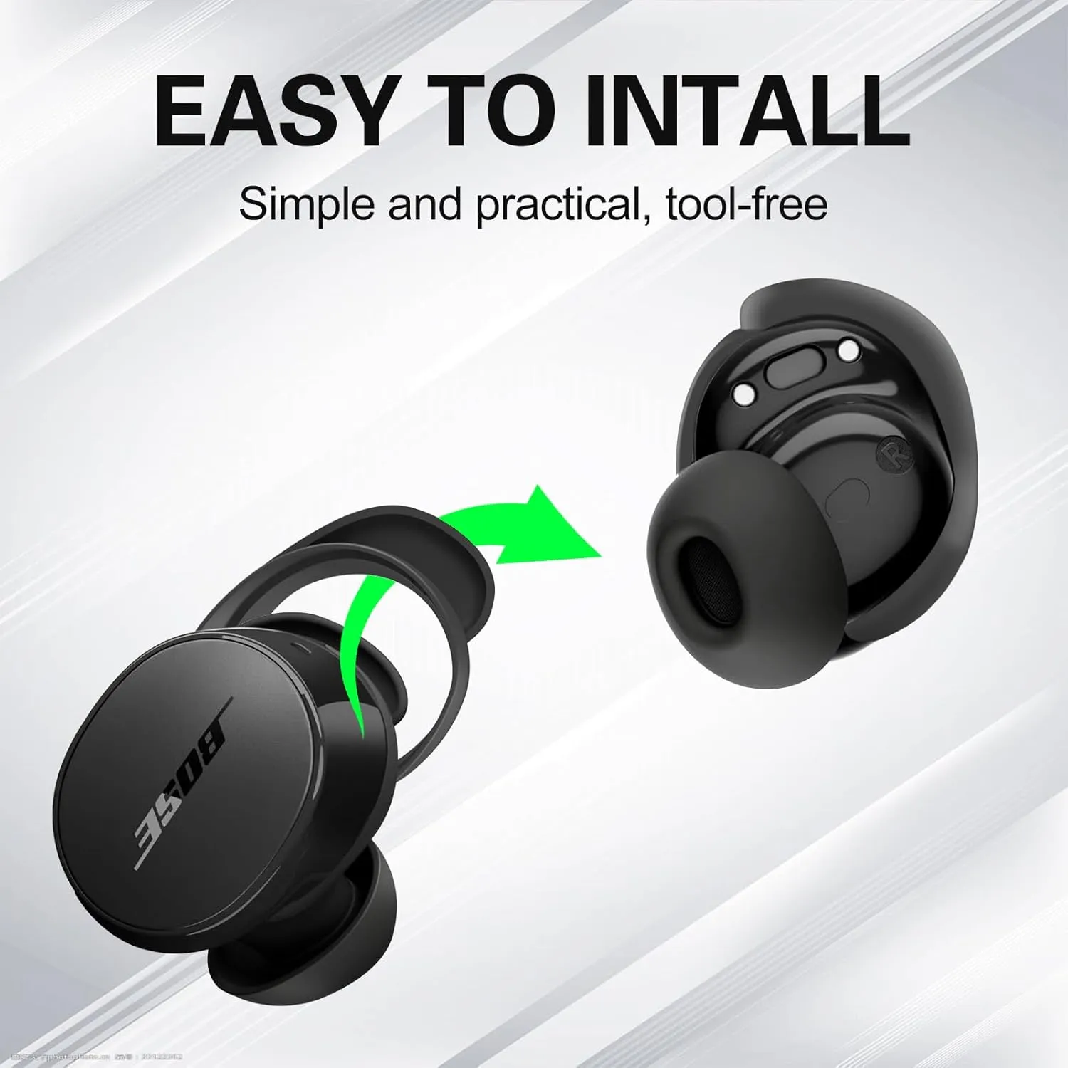 [3 Pairs] Ear Tips Covers for Bose New QuietComfort Earbuds (2024), Silicone Sport Ear Hook Cover Accessories for Bose New QC Earbuds, Anti-Slip Replacement Eartip Fit Kit (S,M,L) (Black)