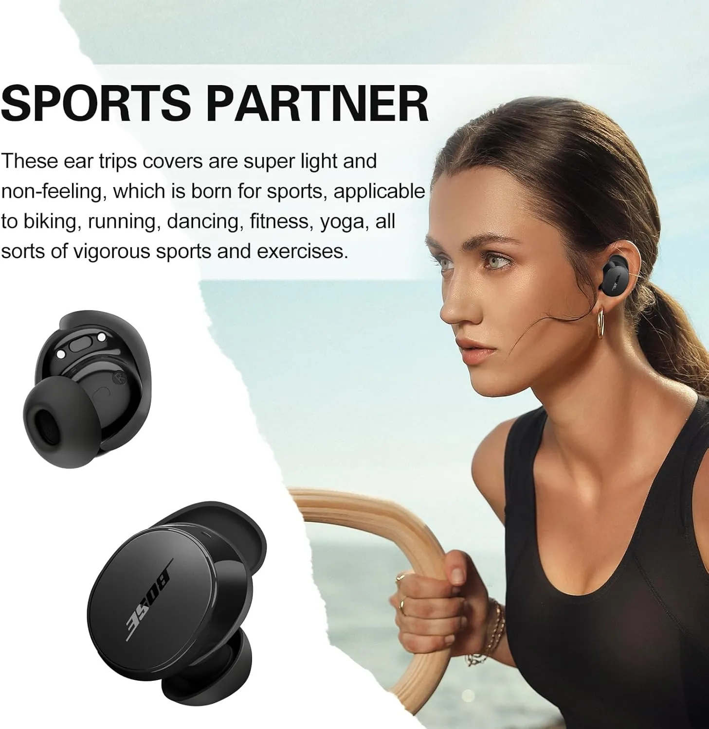 [3 Pairs] Ear Tips Covers for Bose New QuietComfort Earbuds (2024), Silicone Sport Ear Hook Cover Accessories for Bose New QC Earbuds, Anti-Slip Replacement Eartip Fit Kit (S,M,L) (Black)
