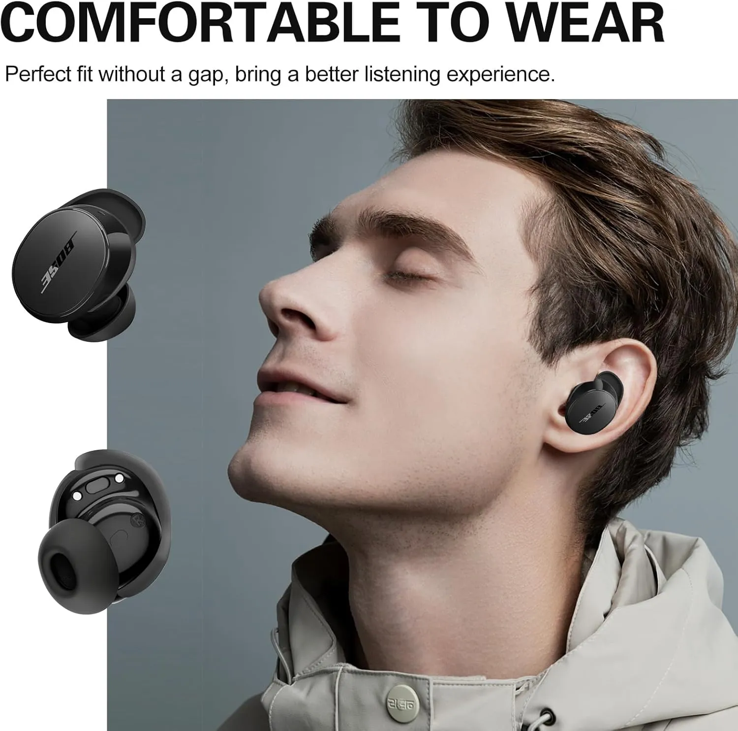 [3 Pairs] Ear Tips Covers for Bose New QuietComfort Earbuds (2024), Silicone Sport Ear Hook Cover Accessories for Bose New QC Earbuds, Anti-Slip Replacement Eartip Fit Kit (S,M,L) (Black)