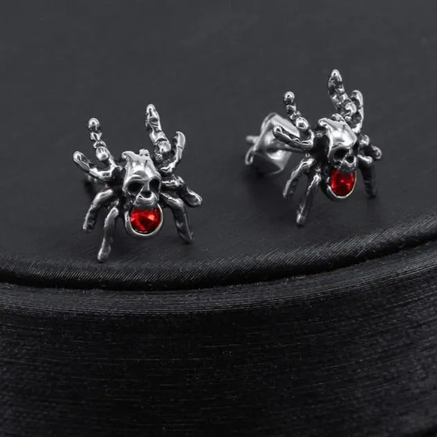 3 Pairs Skull Spider Cubic Zirconia Stainless Steel Punk Stud Earrings Set