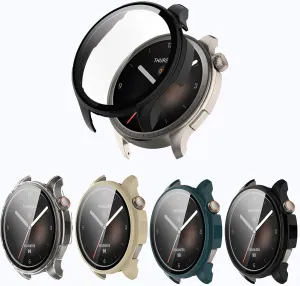 [4-Pack] Screen Protector Case with Tempered Glass Compitible with Amazfit Balance Smart Watch, Hard PC Case Screen Protector Cover Bumper Accessories for Women Men
