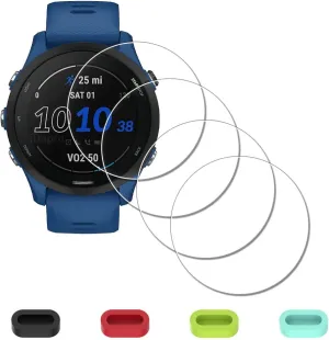 [4 Pack] Screen Protector for Garmin Forerunner 255/255 Music 46mm Smartwatch   Silicone Anti-dust Plugs Tempered Glass Anti-Scratch Bubble-Free