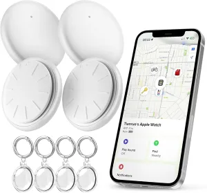 4 Pack Smart Bluetooth Trackers with Apple Find My (iOS Only), Lightweight Tag Item Finders with Waterproof Keychain for Backpack, Wallet, Pets