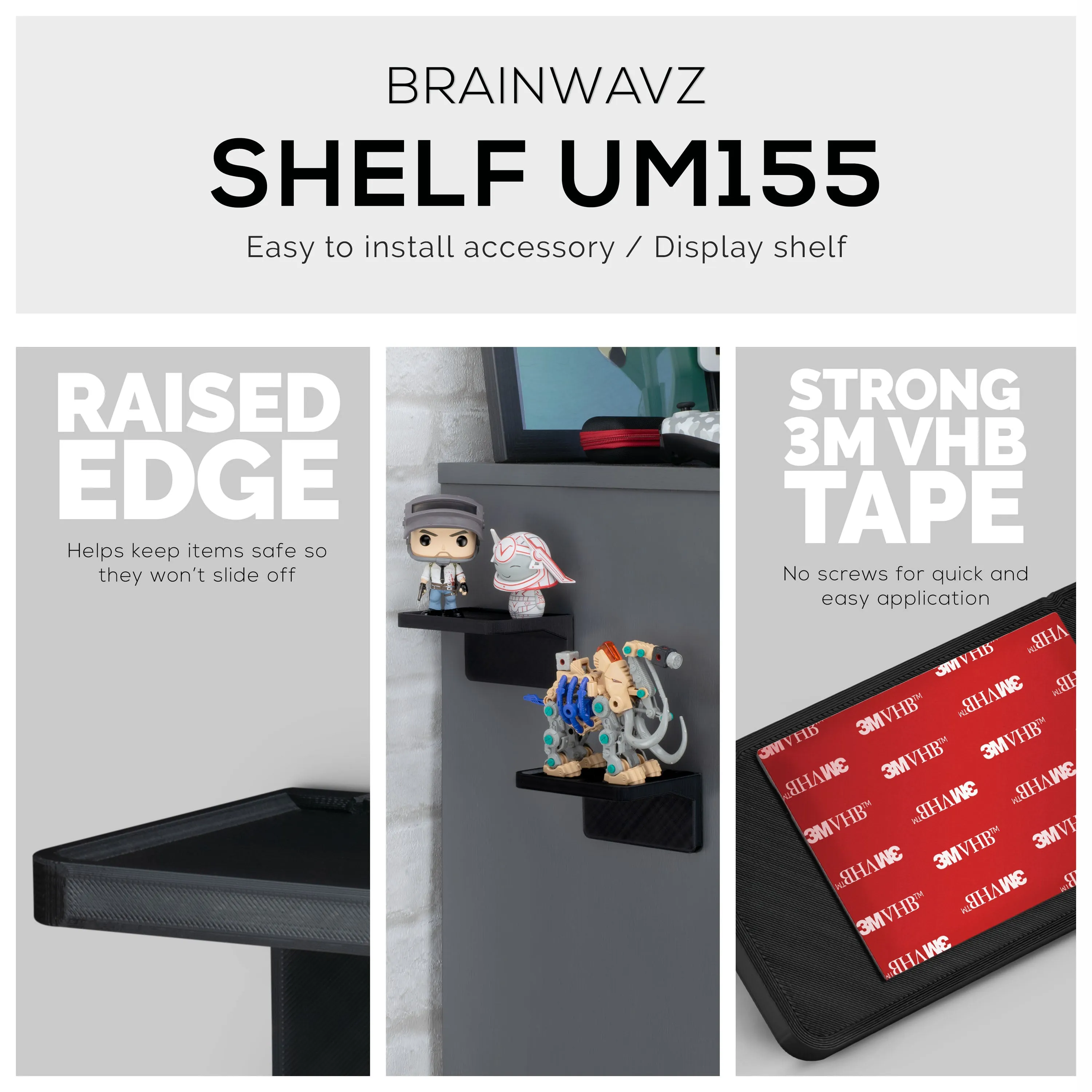 4.4" Adhesive Floating Shelf (UM155) for Cameras, Baby Monitors, Plants & More (113mm x 83mm / 4.4 x 3.2)
