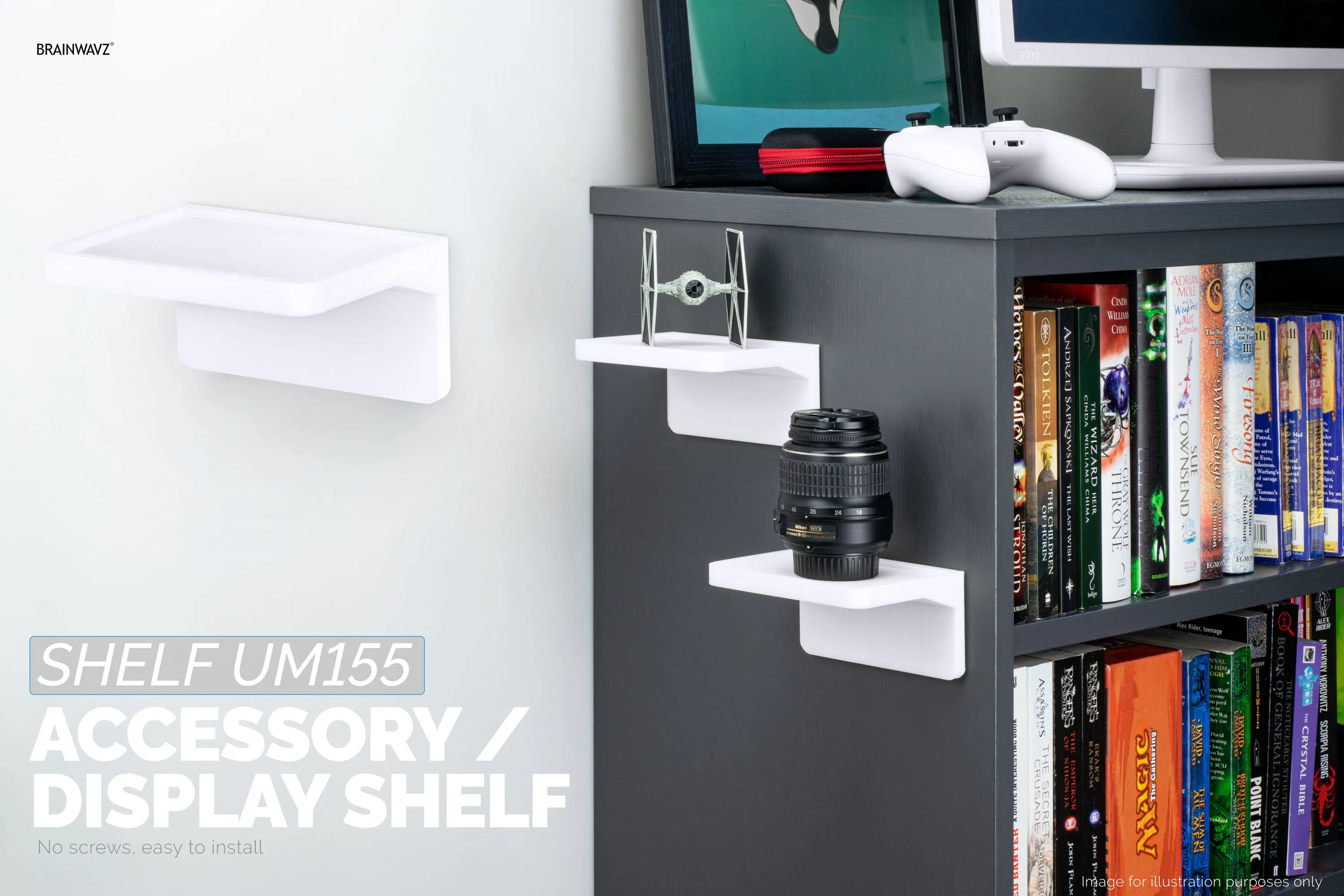 4.4" Adhesive Floating Shelf (UM155) for Cameras, Baby Monitors, Plants & More (113mm x 83mm / 4.4 x 3.2)