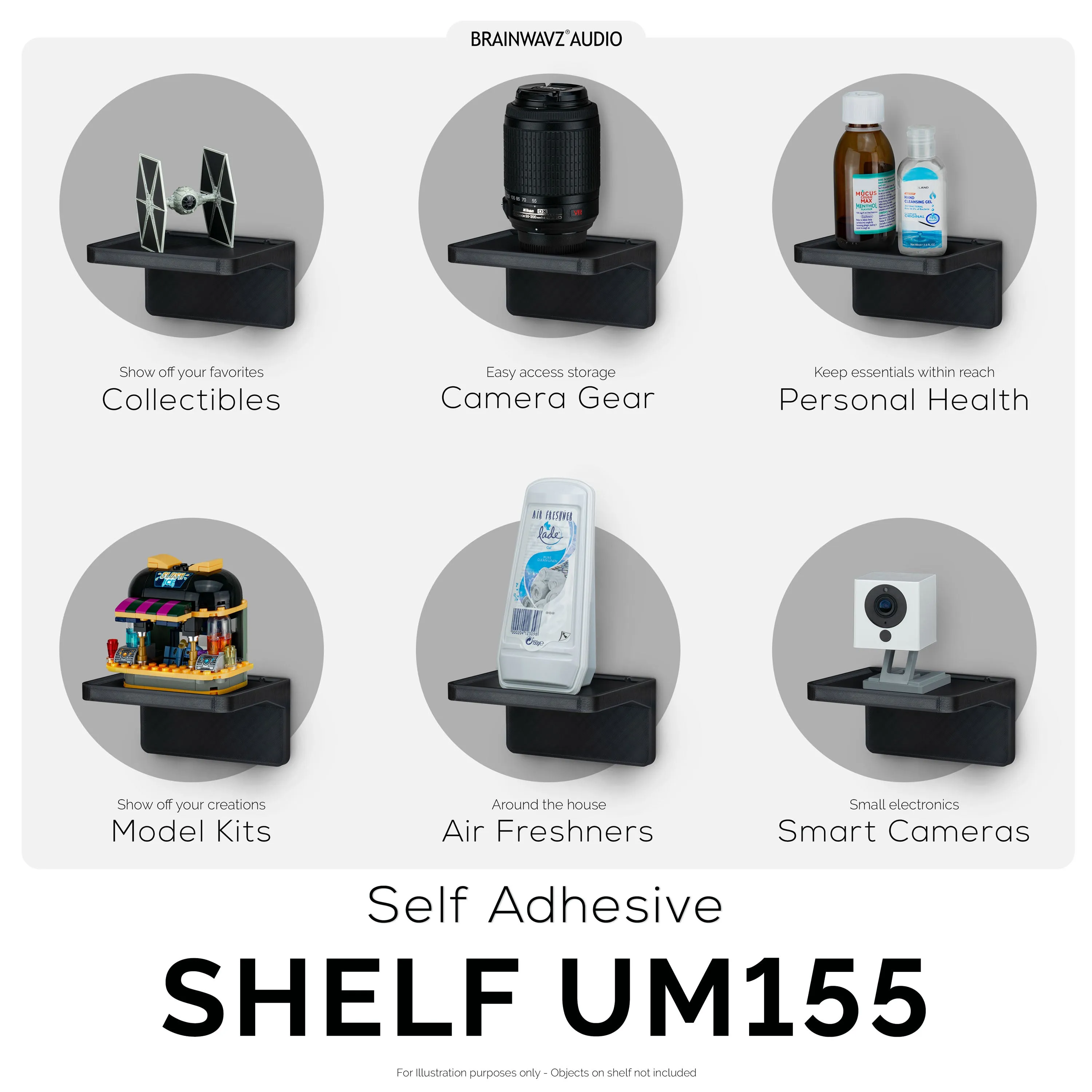 4.4" Adhesive Floating Shelf (UM155) for Cameras, Baby Monitors, Plants & More (113mm x 83mm / 4.4 x 3.2)
