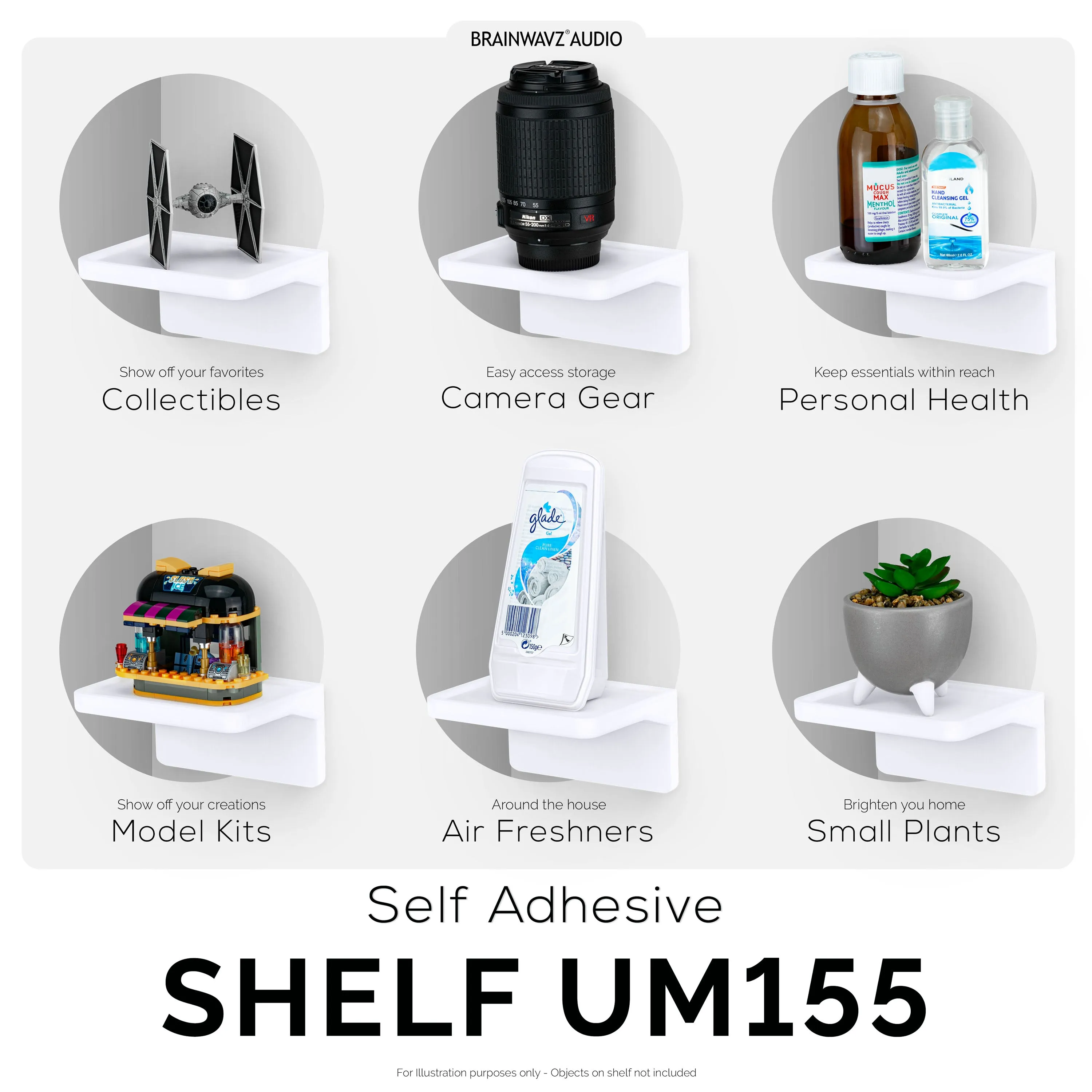 4.4" Adhesive Floating Shelf (UM155) for Cameras, Baby Monitors, Plants & More (113mm x 83mm / 4.4 x 3.2)