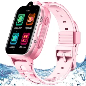 4G GPS Smart Watch for Kids GPS Tracker Phone Watch Whatsapp Video Call SOS Alarm Voice Chat Message and Text Real-Time Tracking Smartwatch for Age 3-15 Gift Pink
