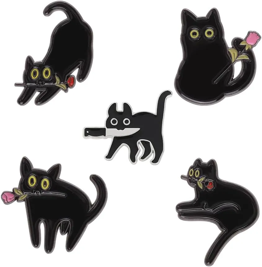 4pcs Black Cartoon Cat Brooch Enamel Cat Pin Women Girls Pin Brooches Cat Enamel Pins Funny and Cute Cat Pins for Clothes for women girls gifts jewelry