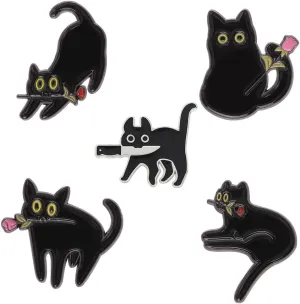 4pcs Black Cartoon Cat Brooch Enamel Cat Pin Women Girls Pin Brooches Cat Enamel Pins Funny and Cute Cat Pins for Clothes for women girls gifts jewelry