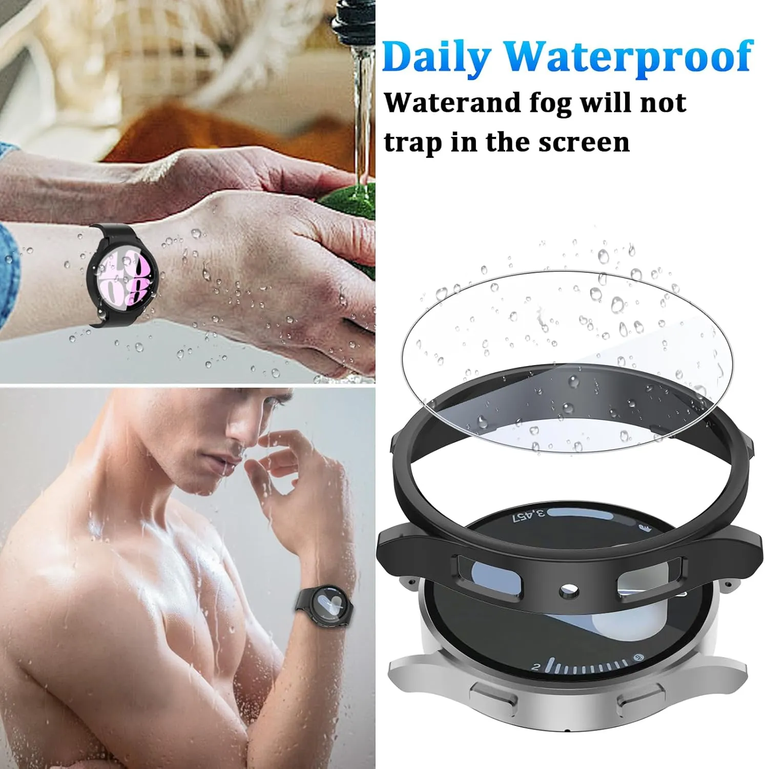 [6 6 Pack for Samsung Galaxy Watch 7 Screen Protector Case 40mm, Anti-Fog Tempered Glass & Hard PC Bumper Cover Set for Galaxy Watch7 40mm Accessories, Waterproof