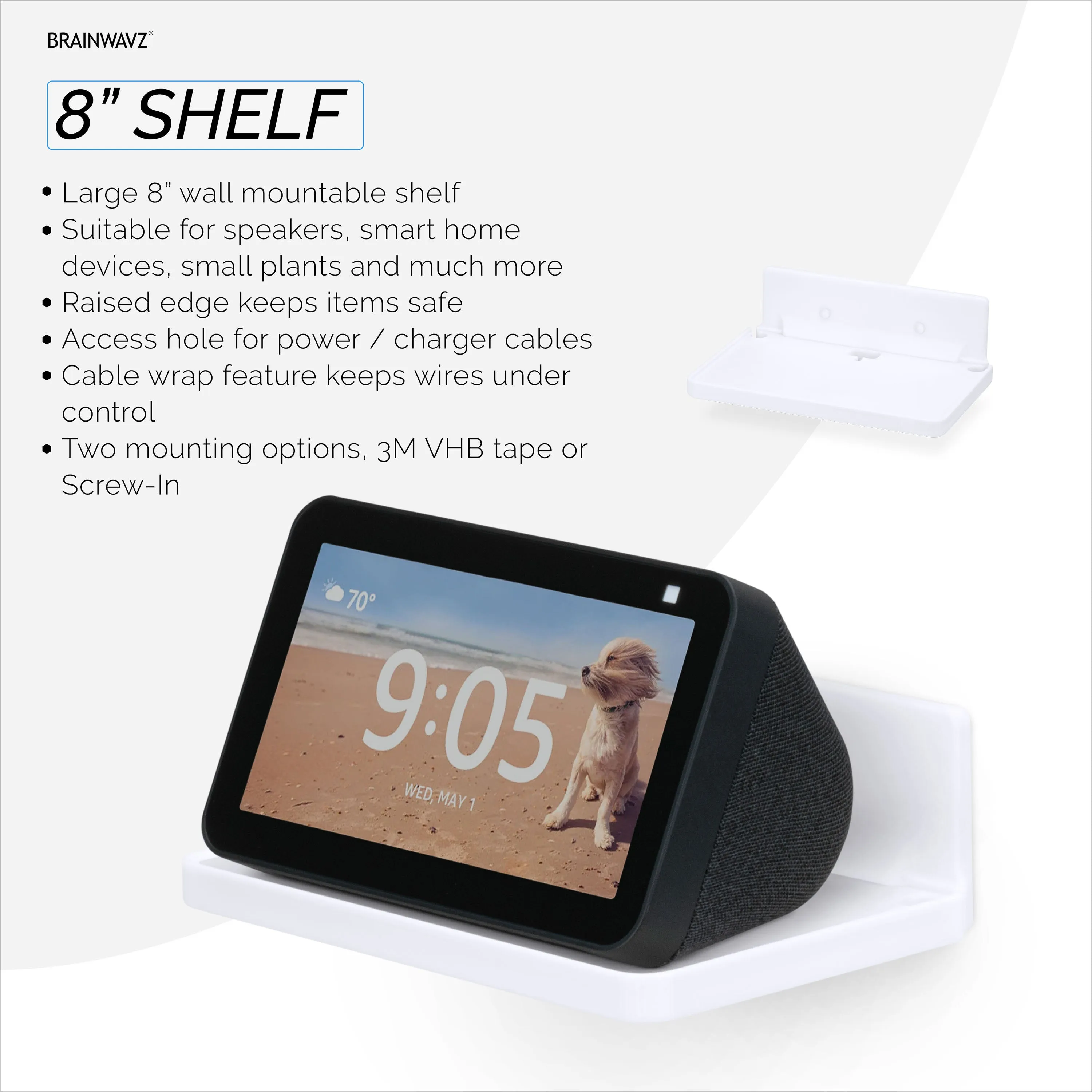 8 Shelf Wall Mount for Speakers, Security Cameras, Baby Monitors, Plants Toys & More, Floating Shelves, Adhesive & Screw-In
