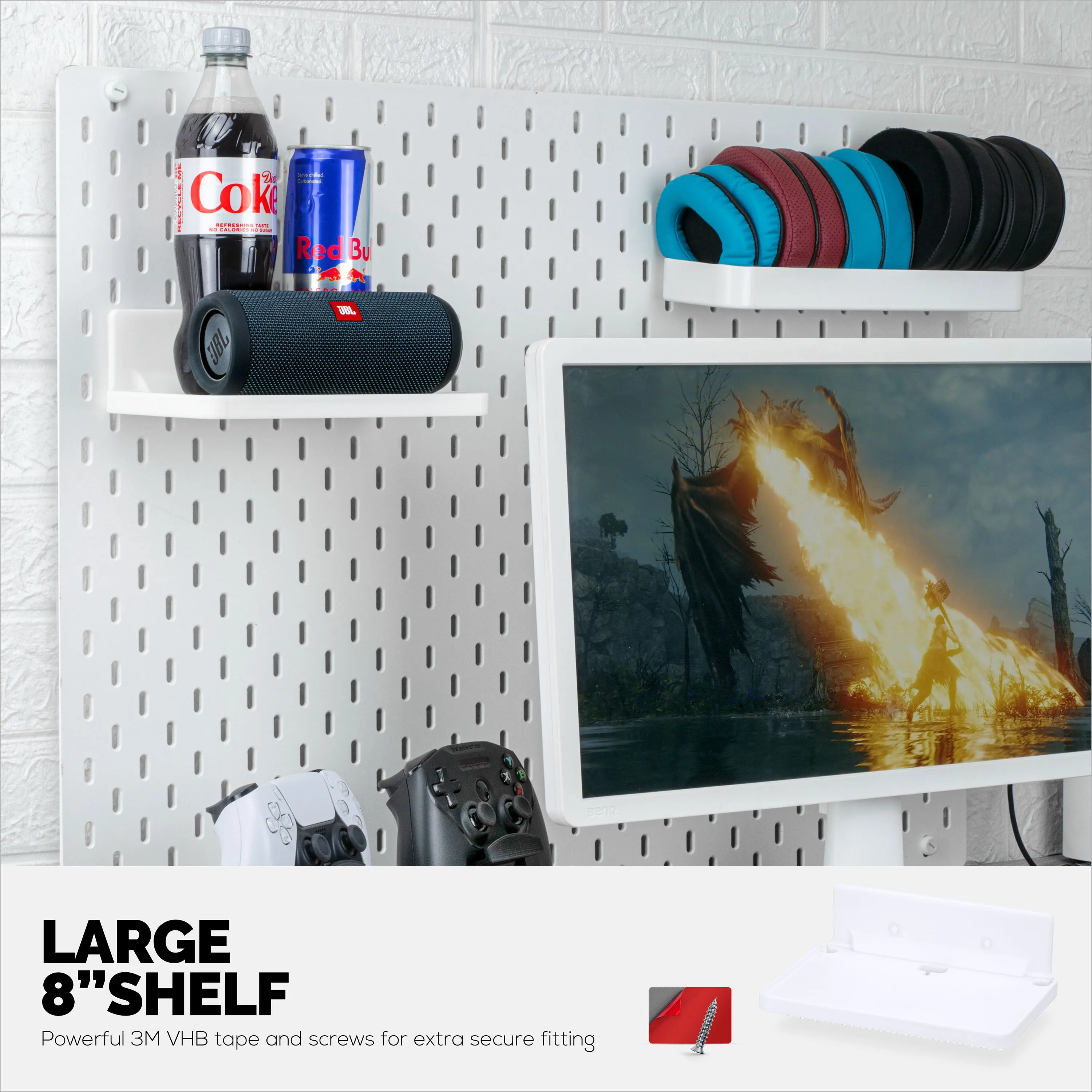 8 Shelf Wall Mount for Speakers, Security Cameras, Baby Monitors, Plants Toys & More, Floating Shelves, Adhesive & Screw-In