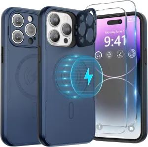 ABITKU Magnetic Phone Case for iPhone 14 Pro Max - Kickstand, MagSafe & Car Mount Compatible - Rugged Black Case with Screen & Camera Protection - Stylish for Men and Women (Blue)