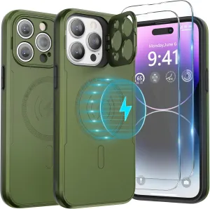 ABITKU Magnetic Phone Case for iPhone 14 Pro Max - Kickstand, MagSafe & Car Mount Compatible - Rugged Black Case with Screen & Camera Protection - Stylish for Men and Women (Green) ABITKU Magnetic Phone Case for iPhone 14 Pro Max - Kickstand, MagSafe & Car Mount Compatible - Rugged Black Case with Screen & Camera Protection - Stylish for Men and Women (Green)