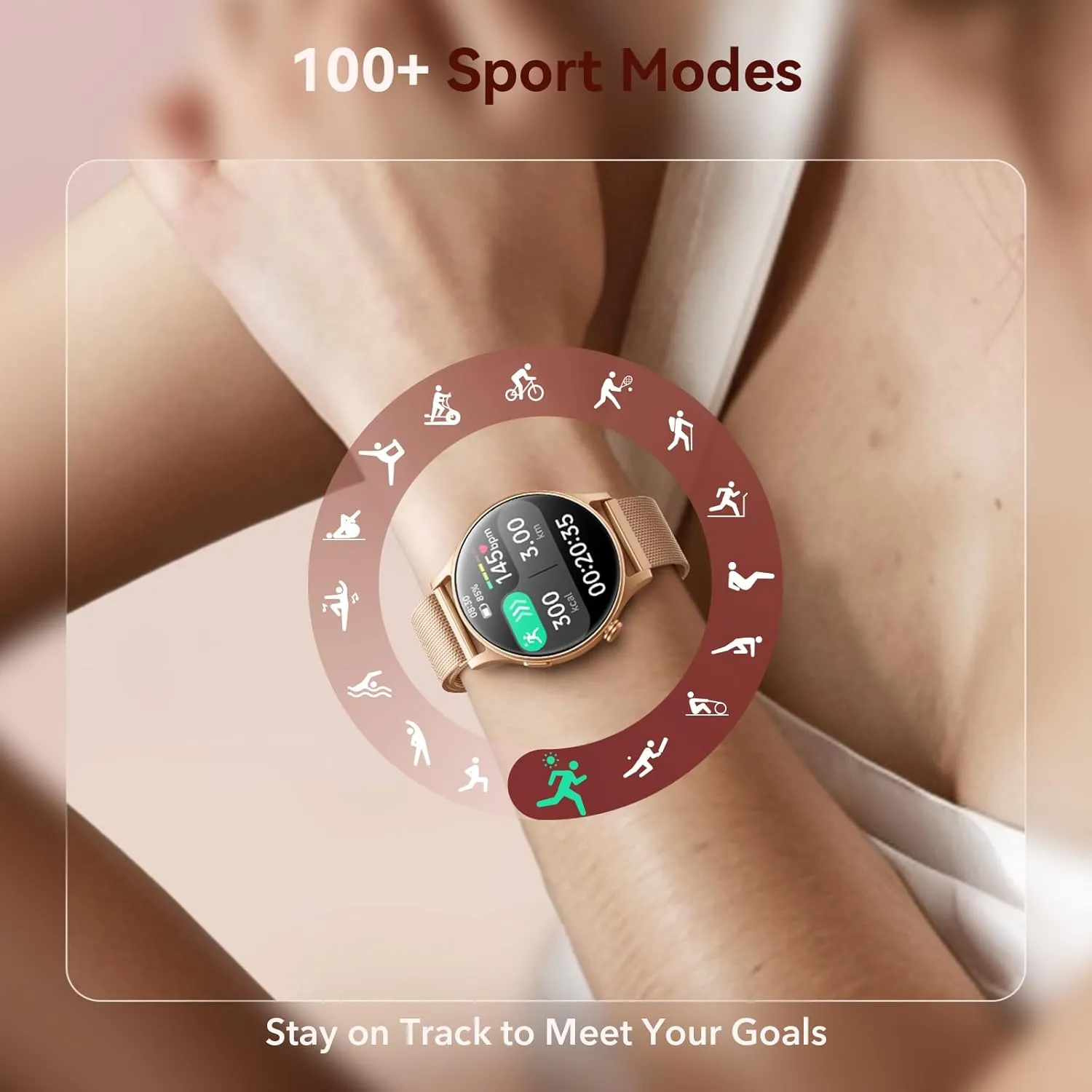 aeac Smart Watch for Women, AMOLED Ultra-Clear Screen Activity Trackers with Heart Rate/Sleep/SpO2 Monitor, Smartwatch for iPhone/Samsung/Android, 110  Sport Modes (Gold, S/M/L, Gold)