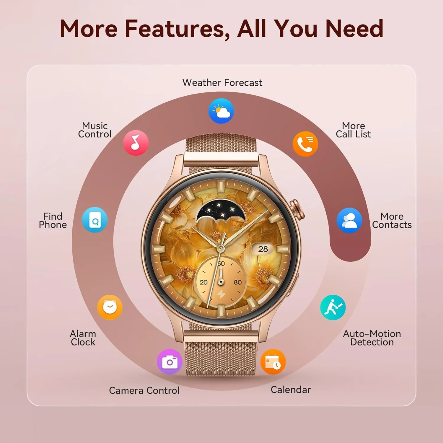 aeac Smart Watch for Women, AMOLED Ultra-Clear Screen Activity Trackers with Heart Rate/Sleep/SpO2 Monitor, Smartwatch for iPhone/Samsung/Android, 110  Sport Modes (Gold, S/M/L, Gold)