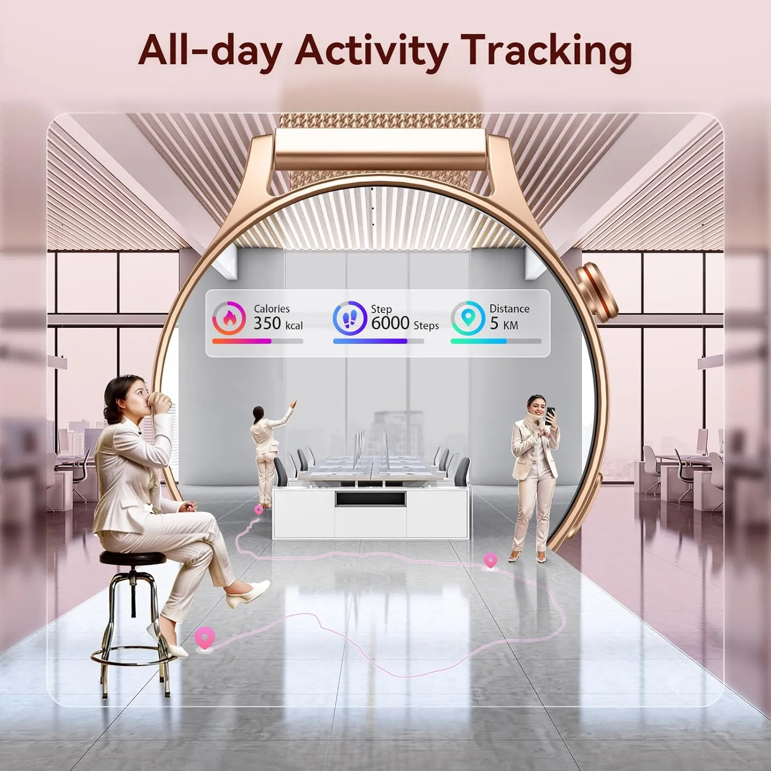 aeac Smart Watch for Women, AMOLED Ultra-Clear Screen Activity Trackers with Heart Rate/Sleep/SpO2 Monitor, Smartwatch for iPhone/Samsung/Android, 110  Sport Modes (Gold, S/M/L, Gold)