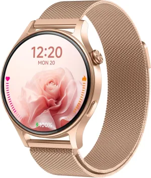 aeac Smart Watch for Women, AMOLED Ultra-Clear Screen Activity Trackers with Heart Rate/Sleep/SpO2 Monitor, Smartwatch for iPhone/Samsung/Android, 110  Sport Modes (Gold, S/M/L, Gold)