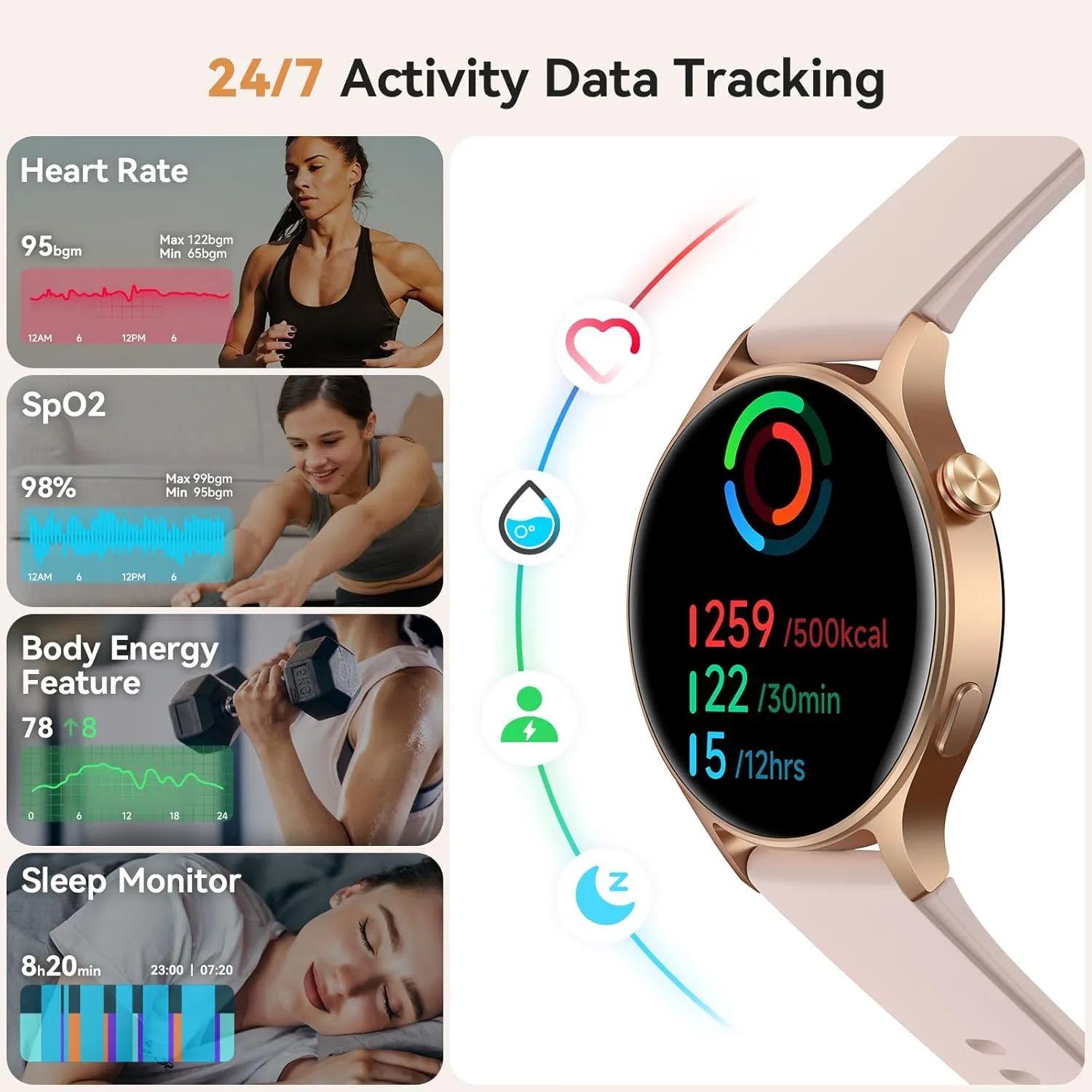 aeac Smart Watch for Women, AMOLED Ultra-Clear Screen Activity Trackers with Heart Rate/Sleep/SpO2 Monitor, Smartwatch for iPhone/Samsung/Android, 110  Sport Modes Waterproof Fitness Reloj Inteligente