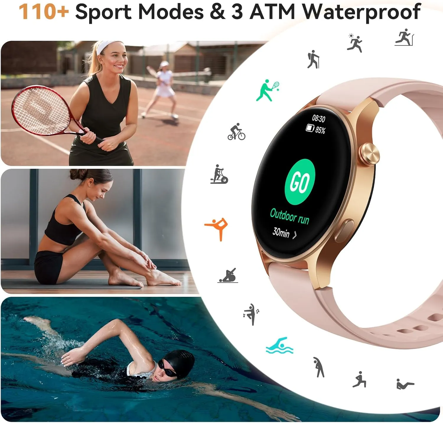 aeac Smart Watch for Women, AMOLED Ultra-Clear Screen Activity Trackers with Heart Rate/Sleep/SpO2 Monitor, Smartwatch for iPhone/Samsung/Android, 110  Sport Modes Waterproof Fitness Reloj Inteligente