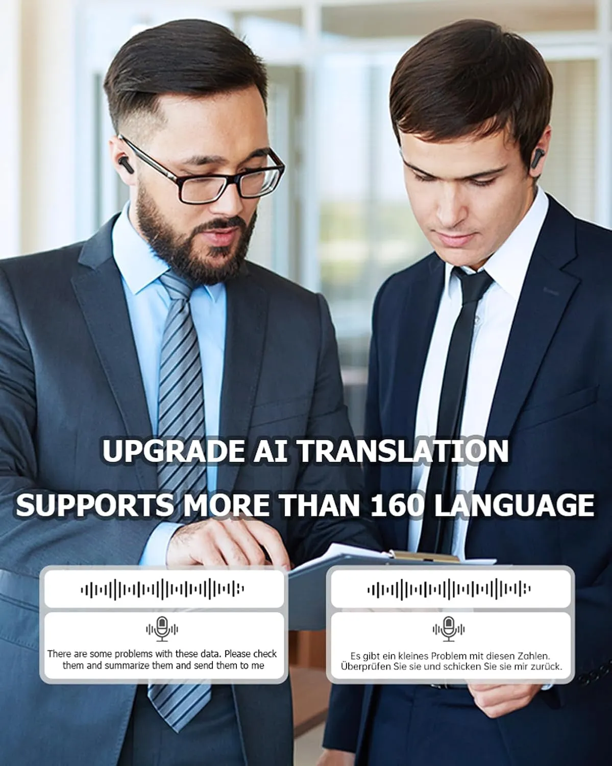 AI Headphones Language Translator Translation Translating Earbuds Real Time for iPhone Android Earpiece Ear Buds Spanish Translator Device AI Earbuds Translate Earphones audfonos traductores