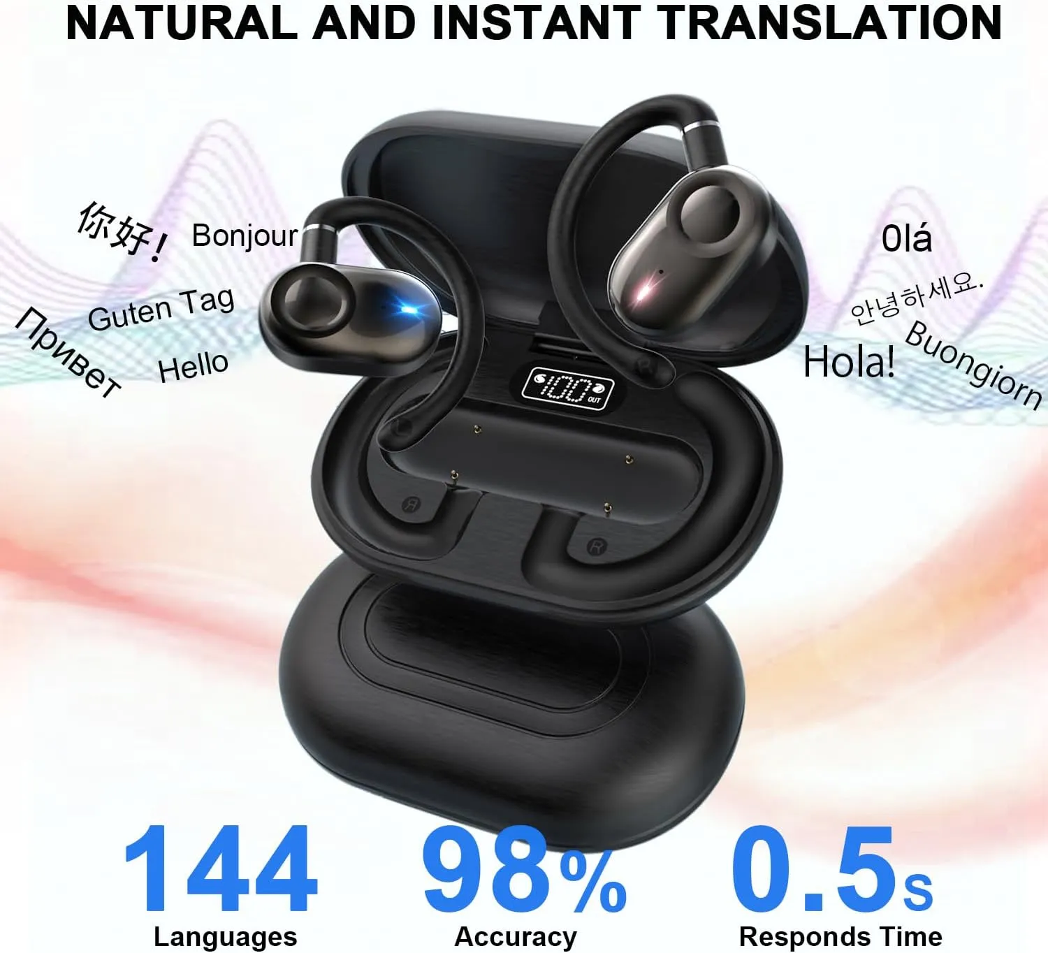 AI Translation Earbuds Real Time, 144 Languages Online Wireless Language Translator Earbuds, Two-Way Translator Device with APP for iOS for Android, Simultaneous Translating (Purple)