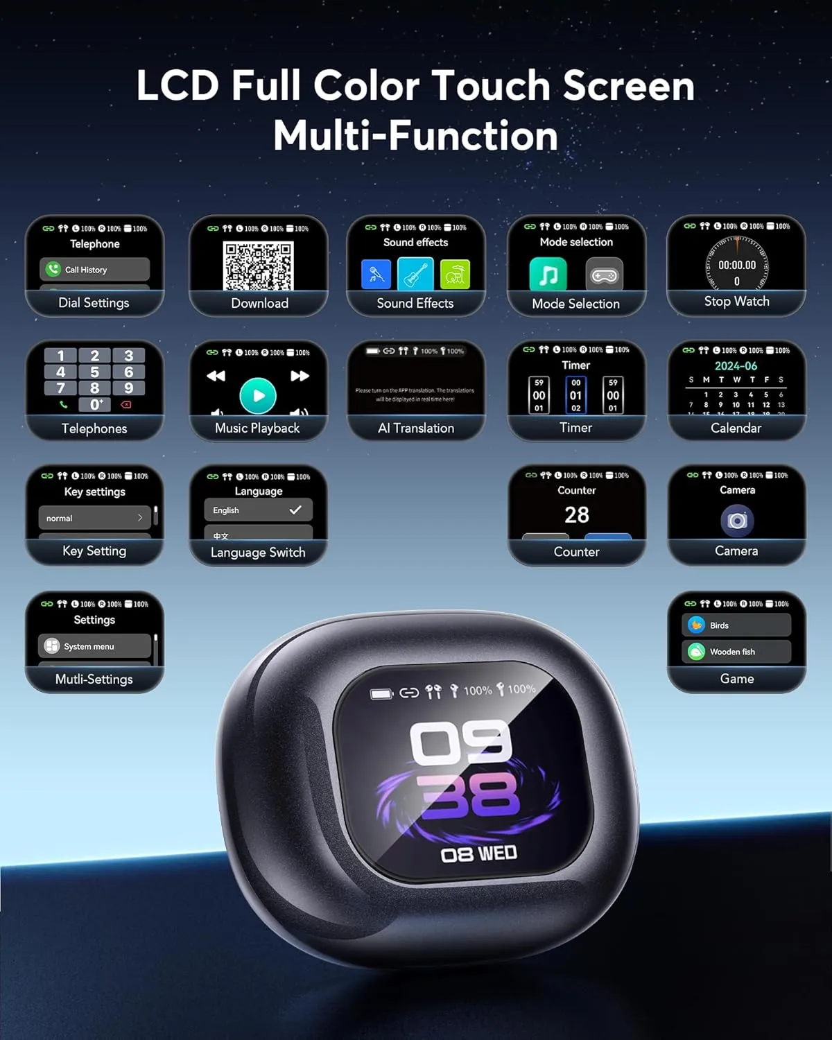 AI Translation Earbuds Real Time, Translator Bluetooth 5.4 Headphones 144 Languages OWS LCD Touch Screen Open Ear Translating Earphones Audifonos Traductores, Perfect for Travel, Business & Learning