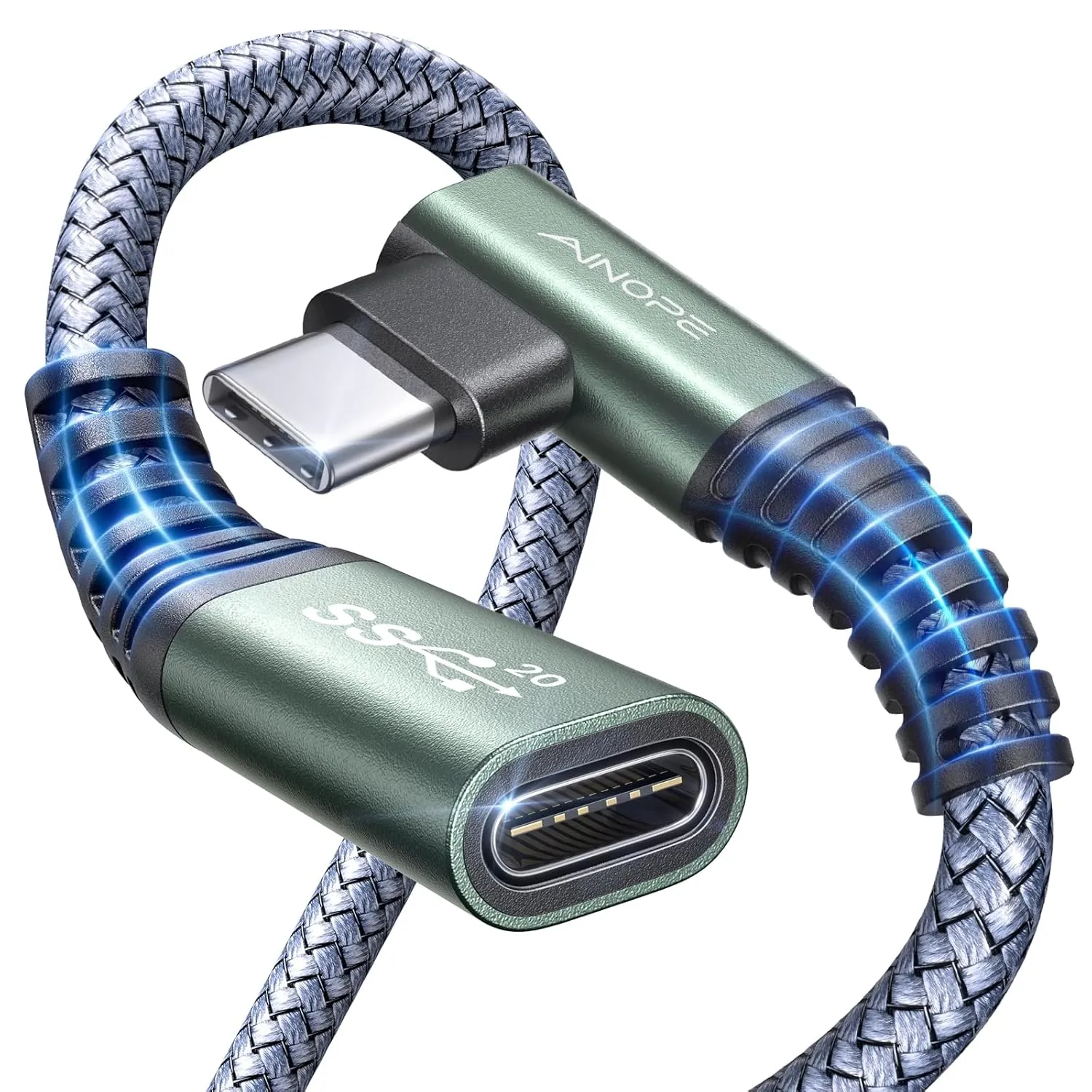 AINOPE USB C Extension Cable 3FT, 20Gbps USB 3.2 Gen2 Right Angle USB Type C Extender Cable, 100W Fast Charging & 4K Video, Compatible with MacBook/iPad Pro/Dell XPS/PSVR2/USB-C Hub/MagSafe Charger,1M