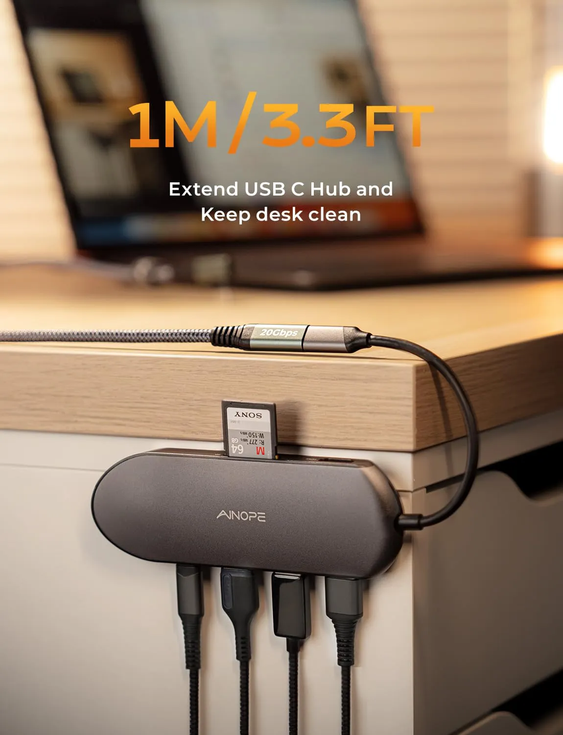 AINOPE USB C Extension Cable 3FT, 20Gbps USB 3.2 Gen2 Right Angle USB Type C Extender Cable, 100W Fast Charging & 4K Video, Compatible with MacBook/iPad Pro/Dell XPS/PSVR2/USB-C Hub/MagSafe Charger,1M