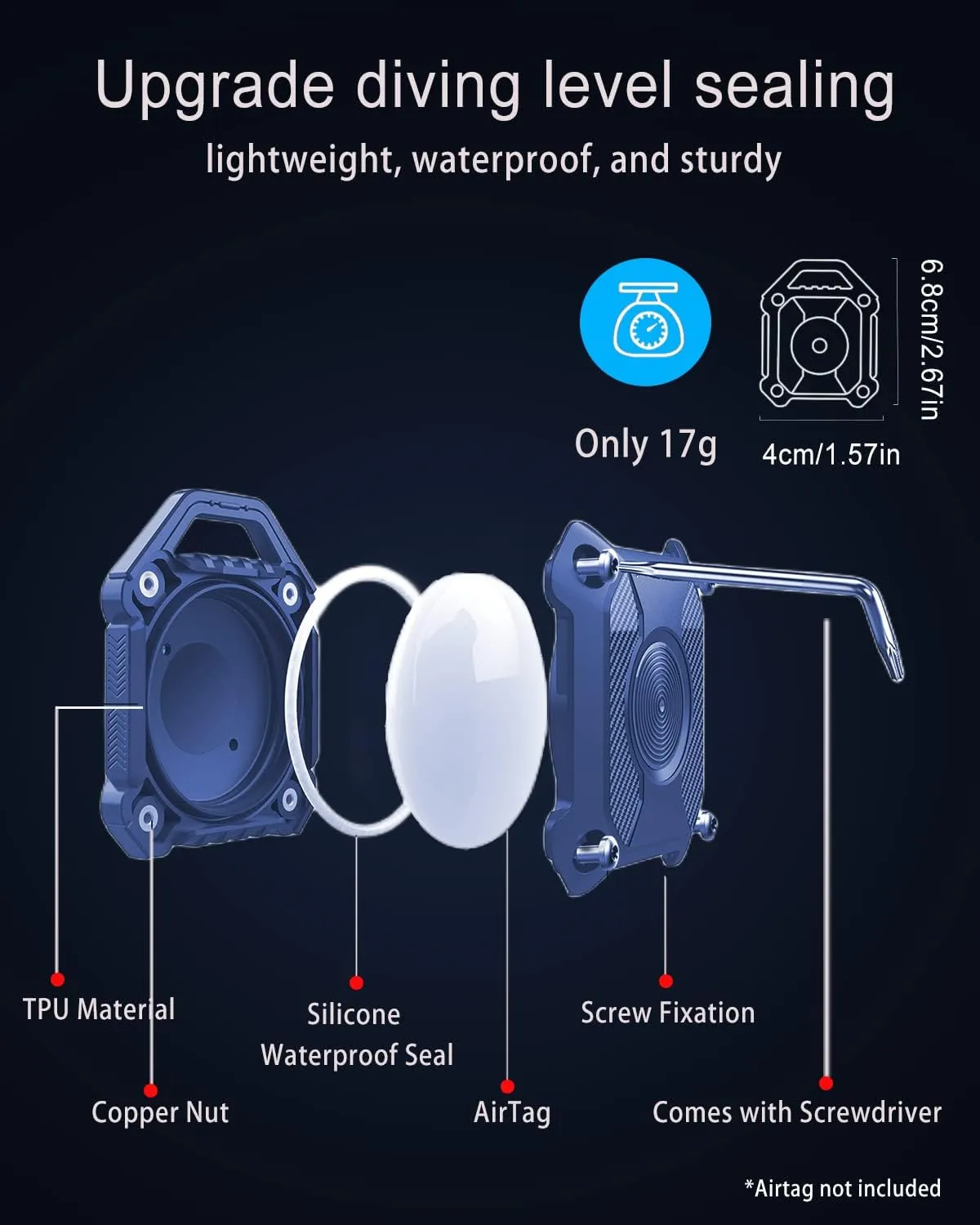 Airtag Holder 2 Pack,IP68 Waterproof Air Tag. Holder Keychain,Hard TPU Airtag Keychain, 360 Full Protection, Apple Tag Holder with Key Ring,Airtag Case Compatible Apple Airtag.(Dark Blue 2Pack)